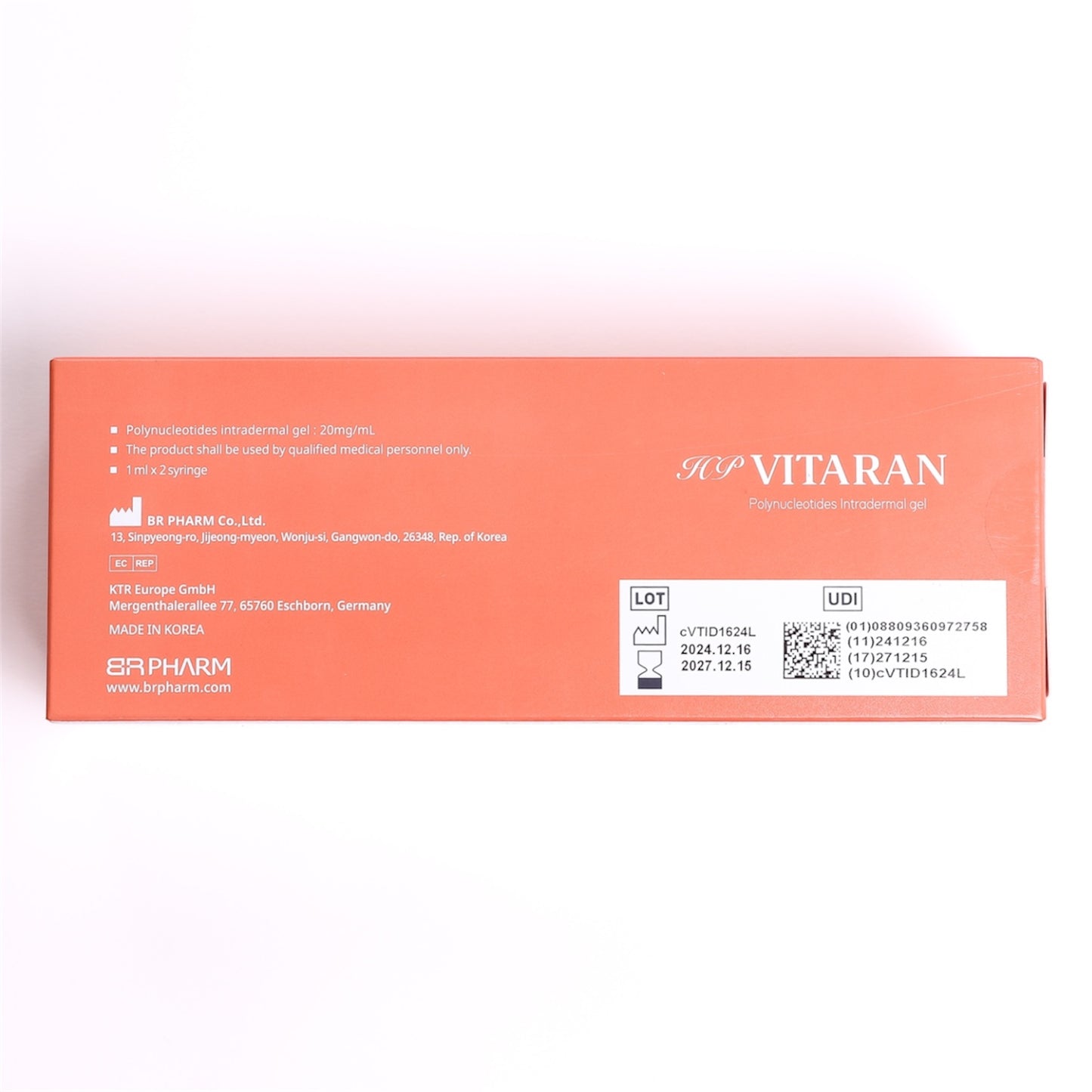 Back of HP VITARAN box showing product details, dosage, manufacturer info, and expiry date