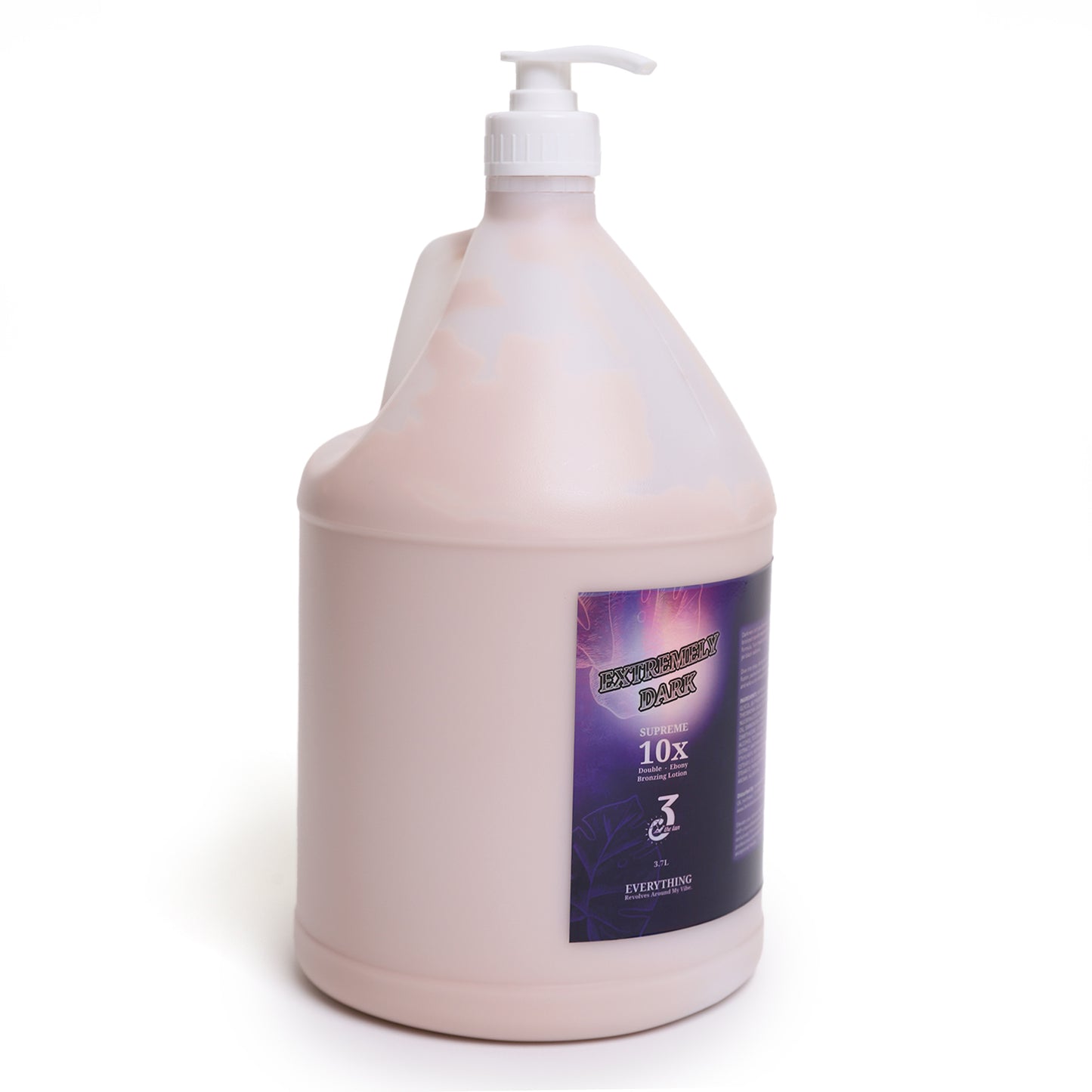 Side view of Extremely dark bronzing lotion bottle showing product name and 10x bronzing formula.