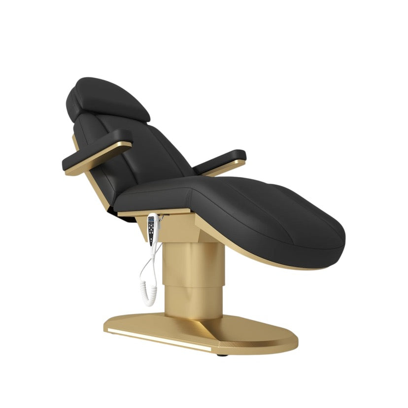 Black and gold dental chair on a white background