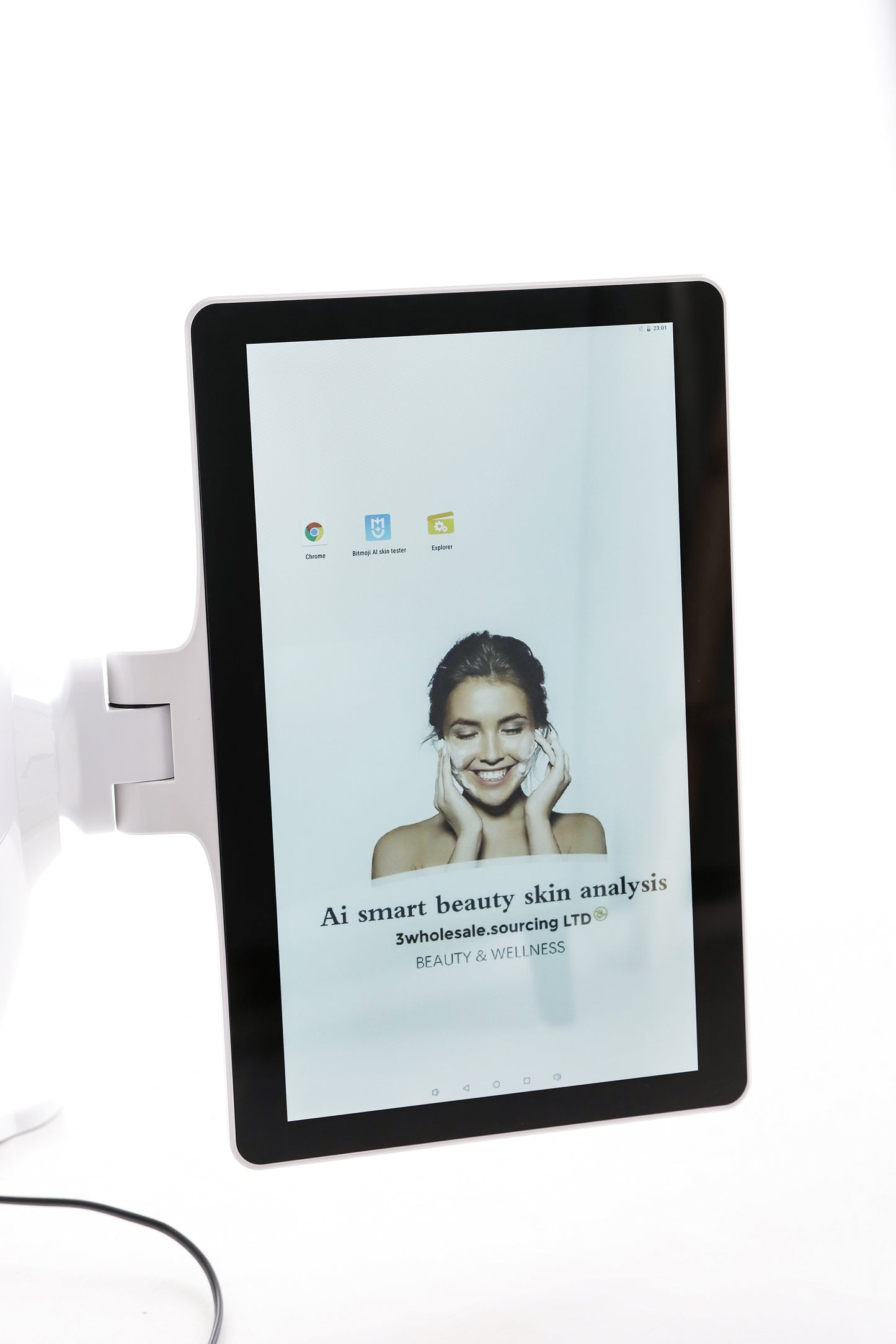 AI smart beauty skin analysis system screen with branding and interface from 3wholesale.sourcing LTD
