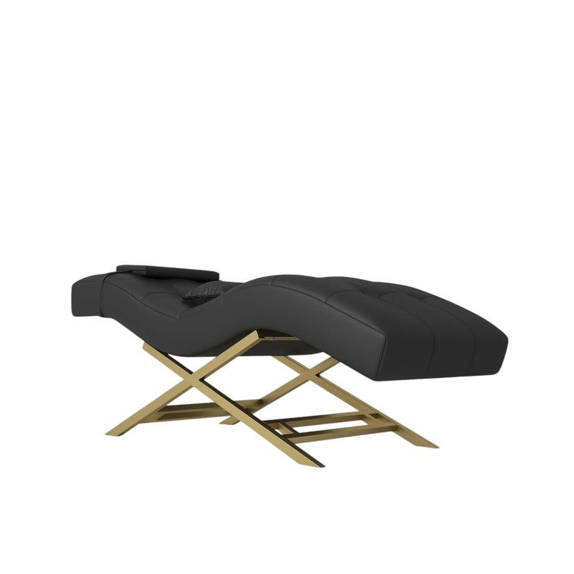 Black leather beauty bed with gold metal legs