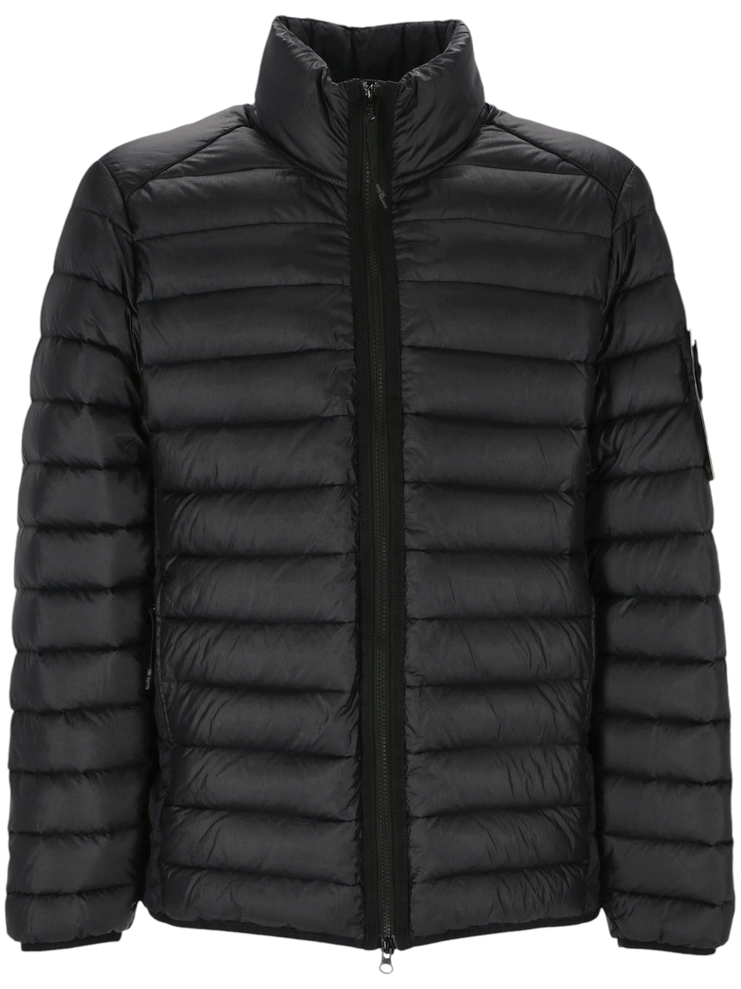 Eco-friendly Stone Island jacket with premium duck down, offering warmth and comfort in a sleek design.