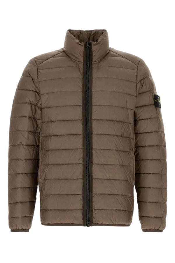 Warm Stone Island down jacket using sustainable materials for comfort and style in cold conditions.