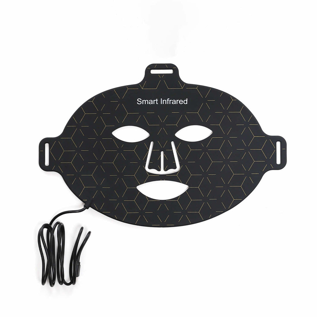 Fexible smart infrared LED mask for facial therapy, with a patterned black design