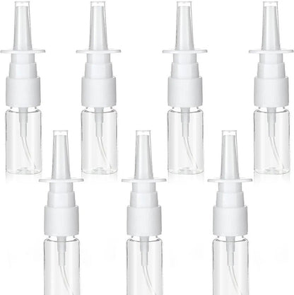 Set of refillable nasal spray containers for essential oils or saline solutions.