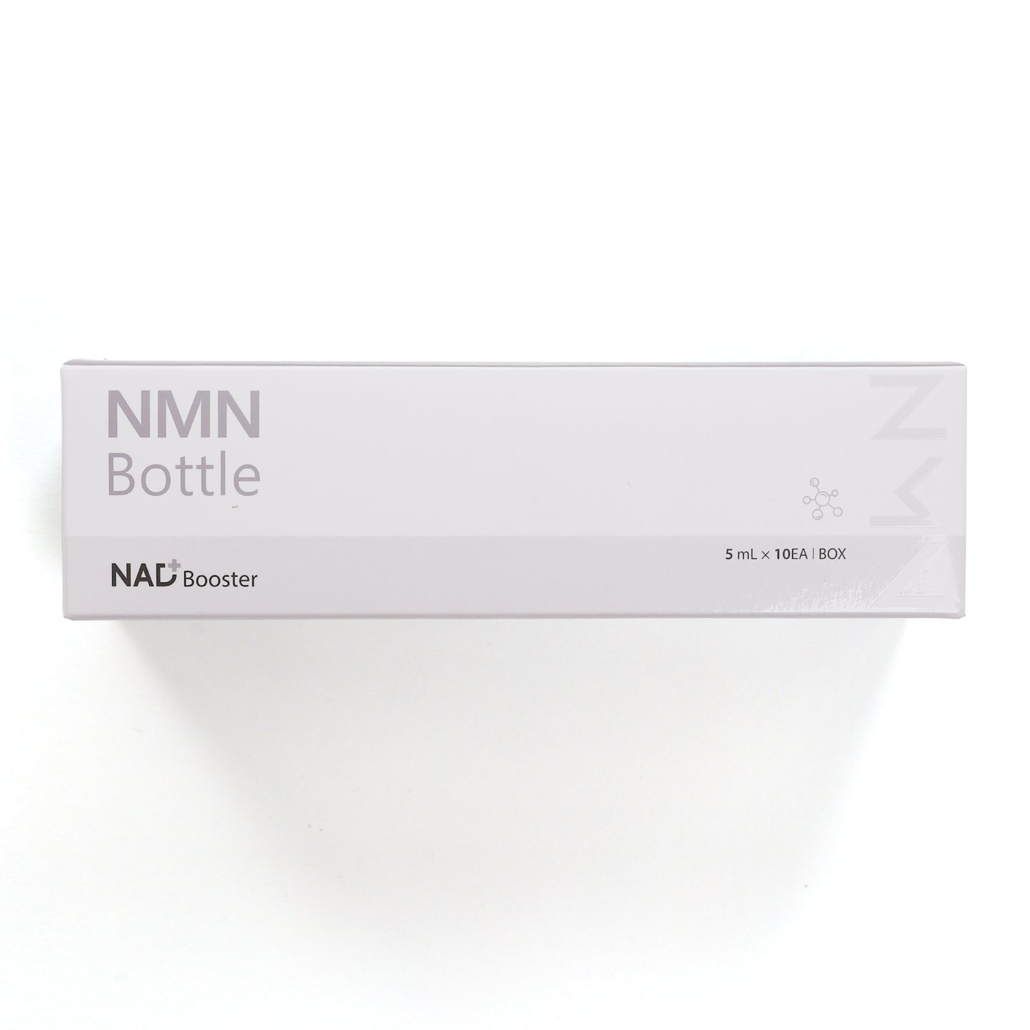 NMN Bottle NAD+ Booster box in clean grey tones, 5ml x 10EA per pack.