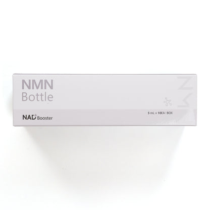 NMN Bottle NAD+ Booster box in clean grey tones, 5ml x 10EA per pack.