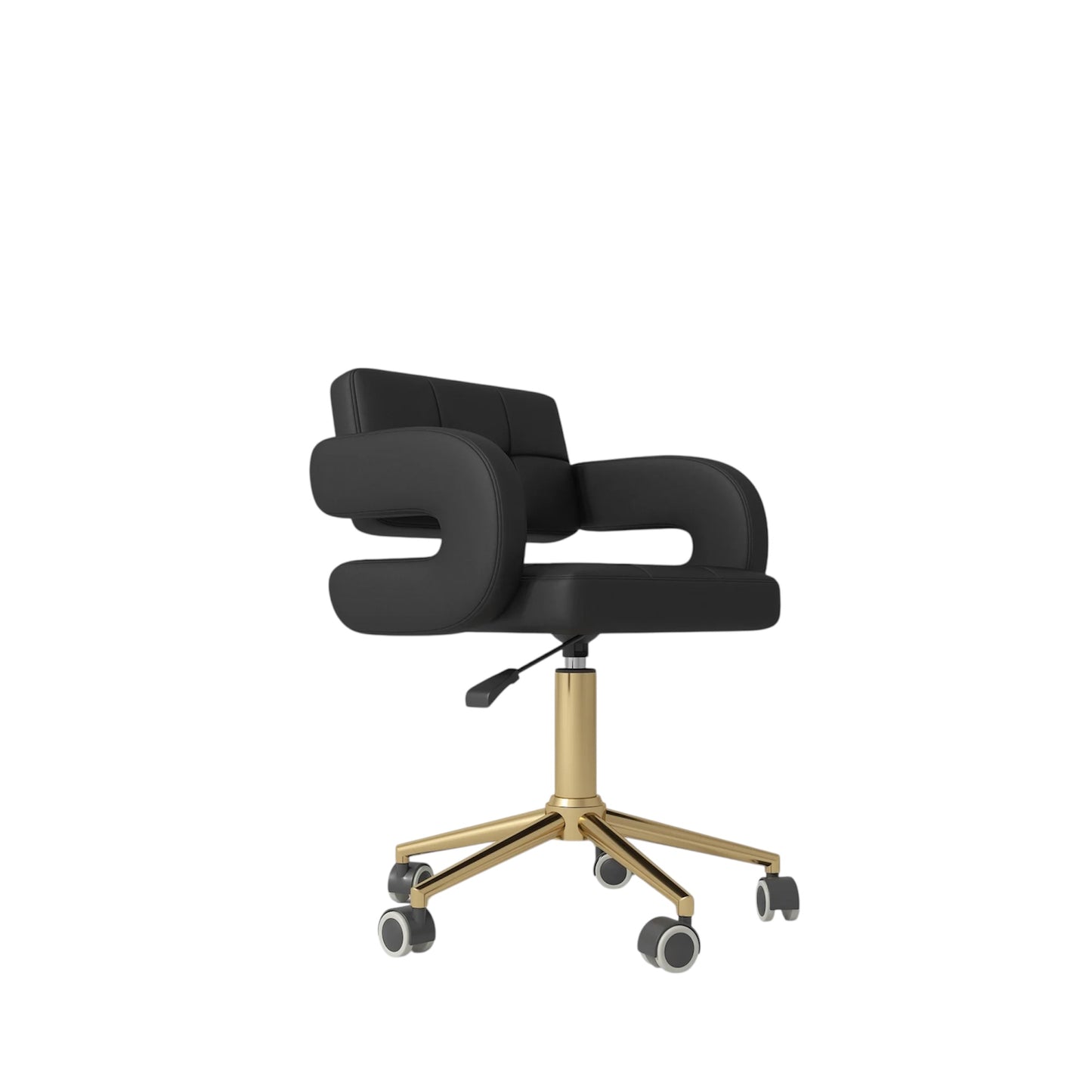 Black office chair with gold base on a white background