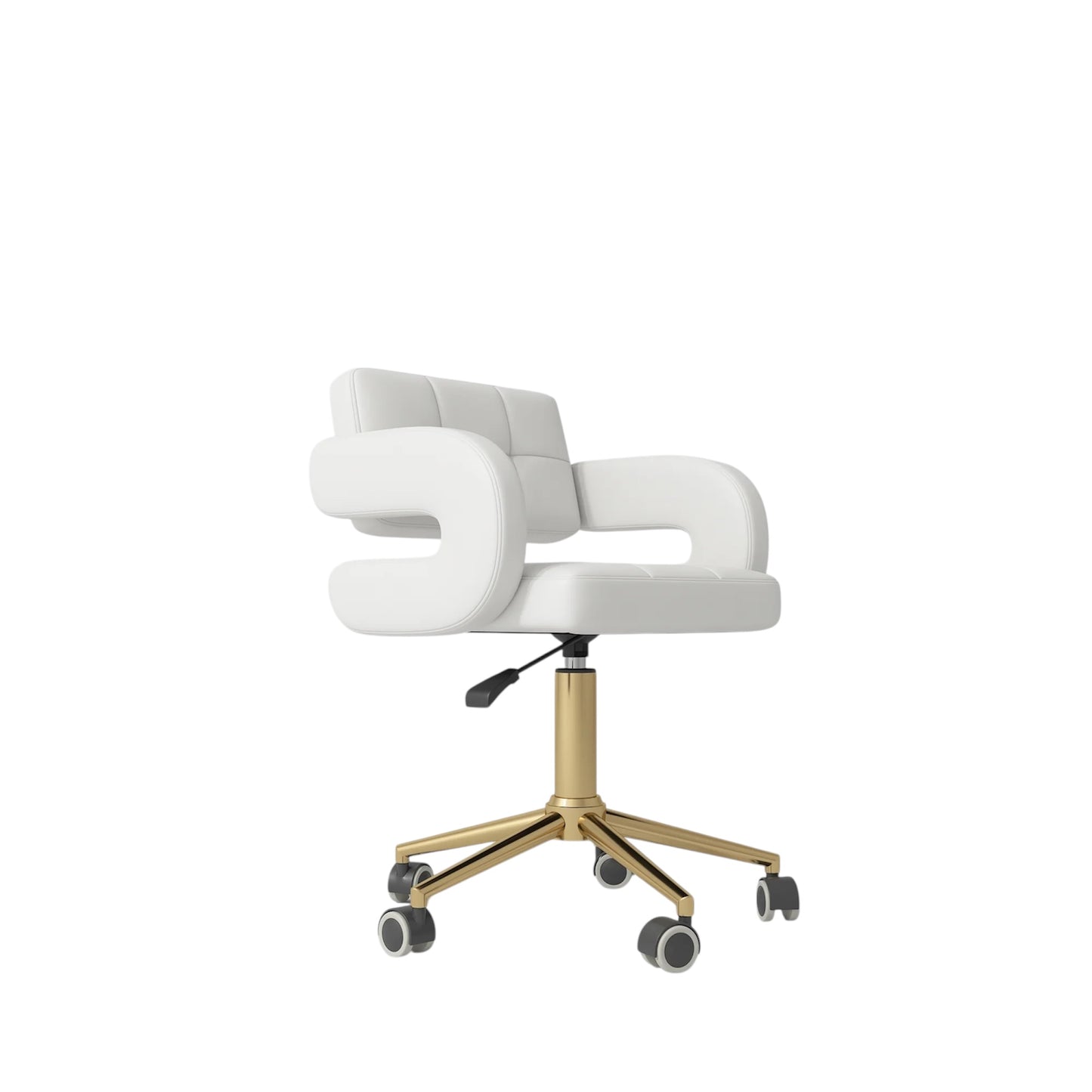 White office chair with gold base on a white background