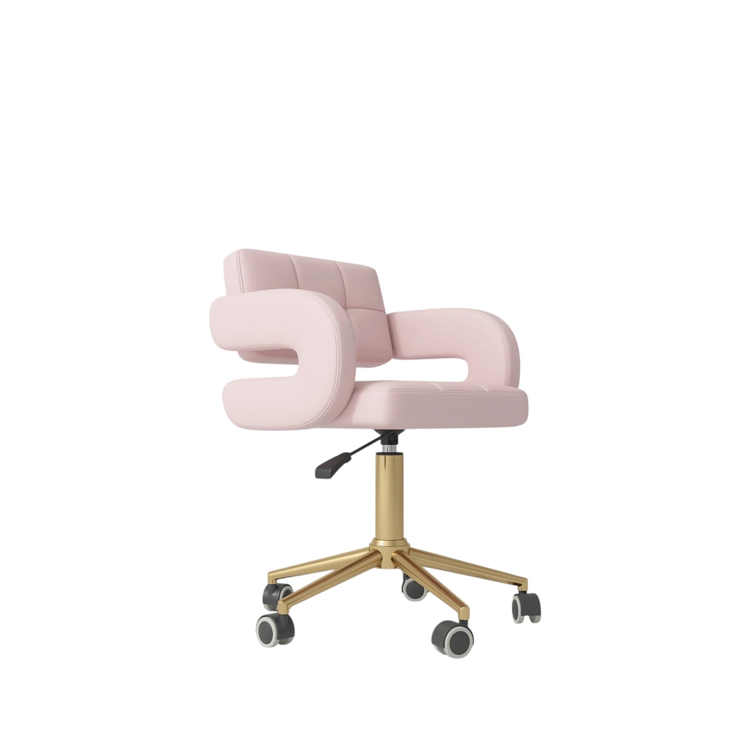 Pink office chair with gold base on a white background